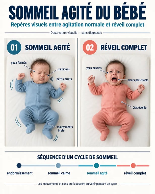 Sommeil agité bébé : différence entre sommeil agité et réveil complet