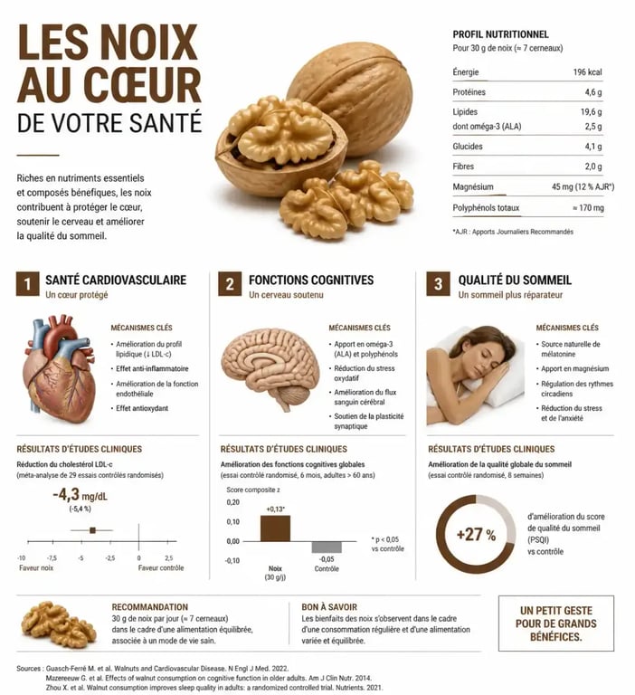 Bienfaits des noix sur la santé cardiovasculaire et cognitive