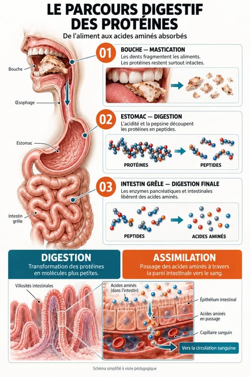 Infographie sur la mauvaise digestion des protéines et leur assimilation dans le système digestif