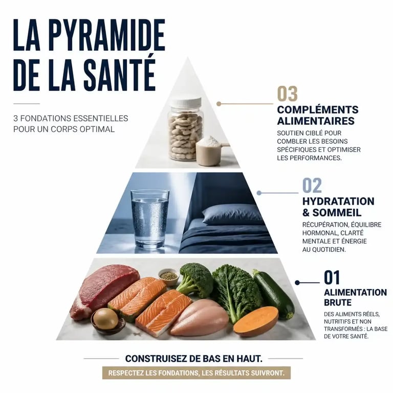 Infographie sur la hiérarchie des besoins nutritionnels pour les compléments alimentaires et la santé